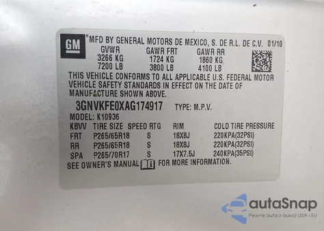 2010 Chevrolet Avalanche 1500 Lt1 z USA, uszkodzony, nr VIN 3GNVKFE0XAG174917